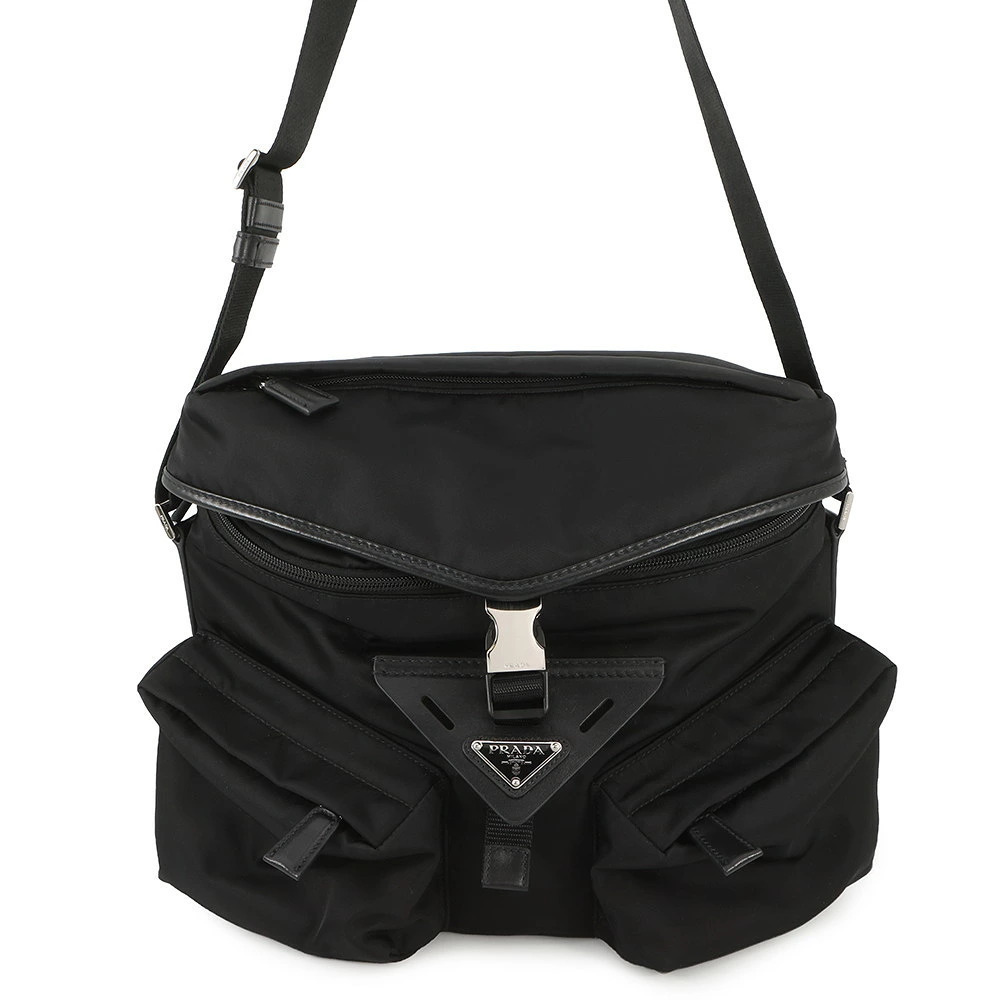 Prada Crossbody Bag Re Distinctive Pockets Front Logo Black